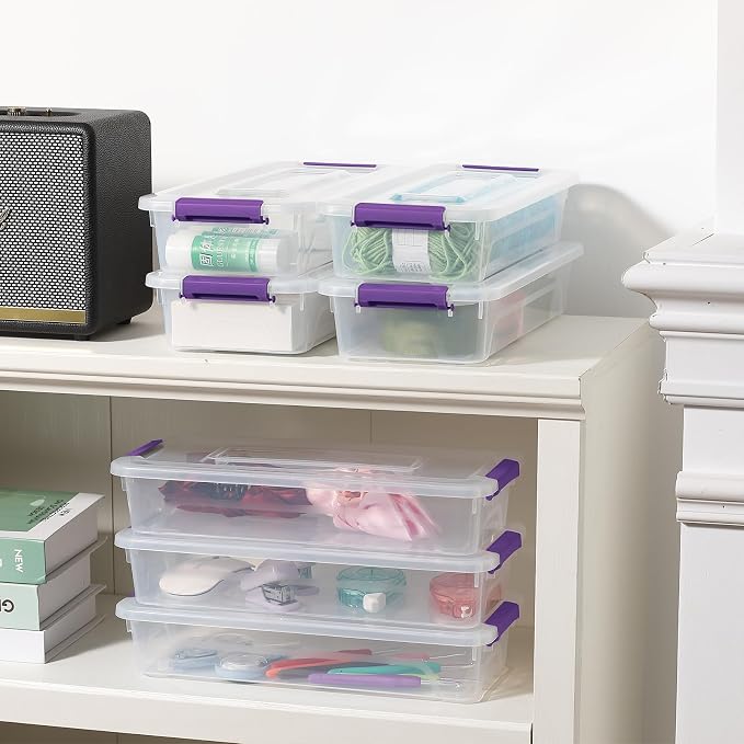 novelinks 4 Quart Clear Plastic Storage Containers with Lids (8 Pack) | Storage Bins with Lids, Stackable Small Clear Bins, Craft Storage Box, Paper Storage, Under Bed Storage Bins, Pencil Box