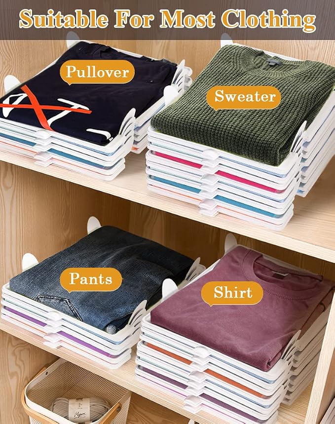 Accenter Clothing Organizer for Closet Storage,Stackable Shelf Dividers | Space-Savin Tshirt Organizer for Home Storage ,Ideal for Tshirts ,Sweater ,Pants Storage in Bedroom and Dormroom 10 Pack