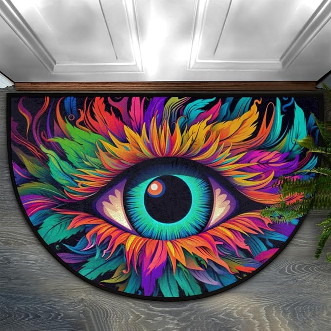 Colorful Eyes Abstract Print Half Round Door Mat Outdoor Entrance Large 24"x36" Half Circle Welcome Entrance Way Mat Semi Circular Front Door Mats Area Rug for Garage, Patio, High Traffic Areas