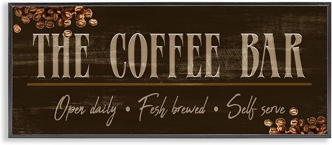 Rustic Coffee Bar Sign Plaid, 13 x 30 Inch Framed Giclée Print | Stupell Industries · By Kim Allen · Ready to hang · Great for kitchen or dining room · Made in USA