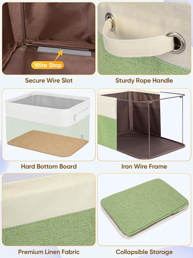 BALEINE 2 Pack Fabric Closet Storage Bins for Shelves, Linen Closet Organizers and Storage, Decorative Baskets for Organizing, Shelf, Clothes, Home, Office (Green, 17''x13''x10.5'')