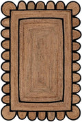 Scalloped Natural Jute Area Rug for Bedroom Living Room, Kitchen, Patio, Hallway, Entryway, Indoor, Outdoor, Farmhouse, Morden Carpet, Door Mat Black, 2x3 ft.