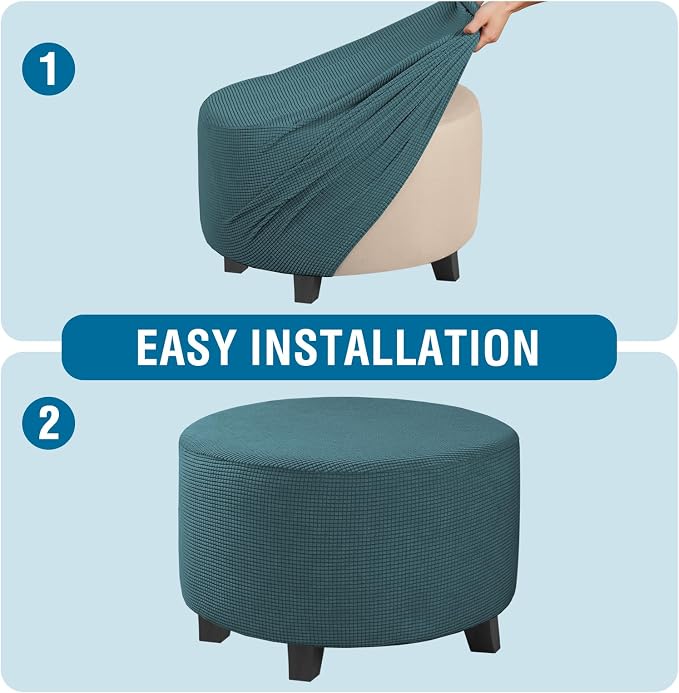 H.VERSAILTEX Ottoman Cover Stretch Ottoman Slipcover Round Ottoman Storage Cover Folding Stool Covers Furniture Protector Cover for Footrest Ottoman Fit Dia 20" - 23", Deep Teal