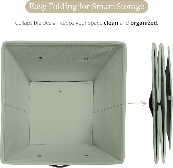 DECOMOMO Storage Bins, Cube Storage Bin with Labels | 10.5" x 11" Fabric Storage Cubes for Shelves (6pcs, Sage Green)