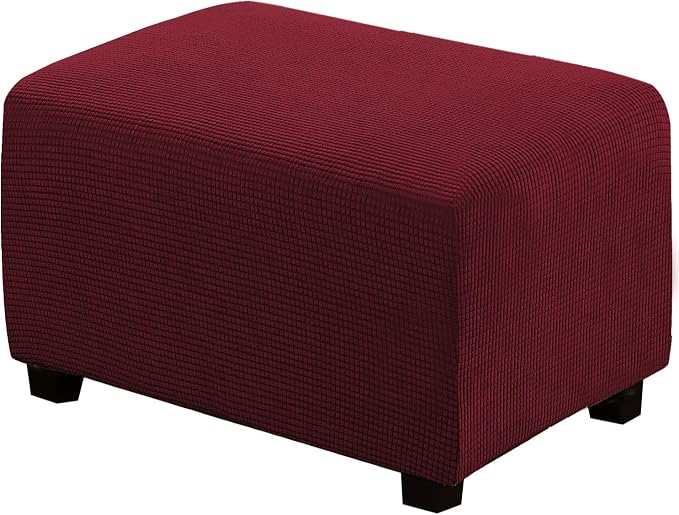 H.VERSAILTEX Ottoman Cover Slipcover Rectangle Fit Length 33'-38' Footrest Sofa Slipcovers Stool Cover Footstool Protector Covers Feature Stretch Thick Jacquard Fabric Removable Washable - Burgundy