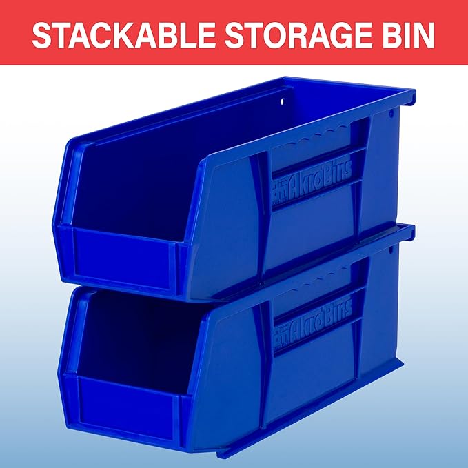 Akro-Mils 30224 AkroBins Plastic Storage Bins, 11"x 4"x 4", Blue, 12-Pack | Space-Saving Stackable Bins for Garage, Pantry, Craft Organization
