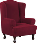 H.VERSAILTEX Wing Chair Slipcover Chair Covers for Wingback Chairs Wingback Chair Covers Slipcovers 1 Piece Stretch Sofa Cover Furniture Protector Soft Spandex Jacquard Checked Pattern, Burgundy Red