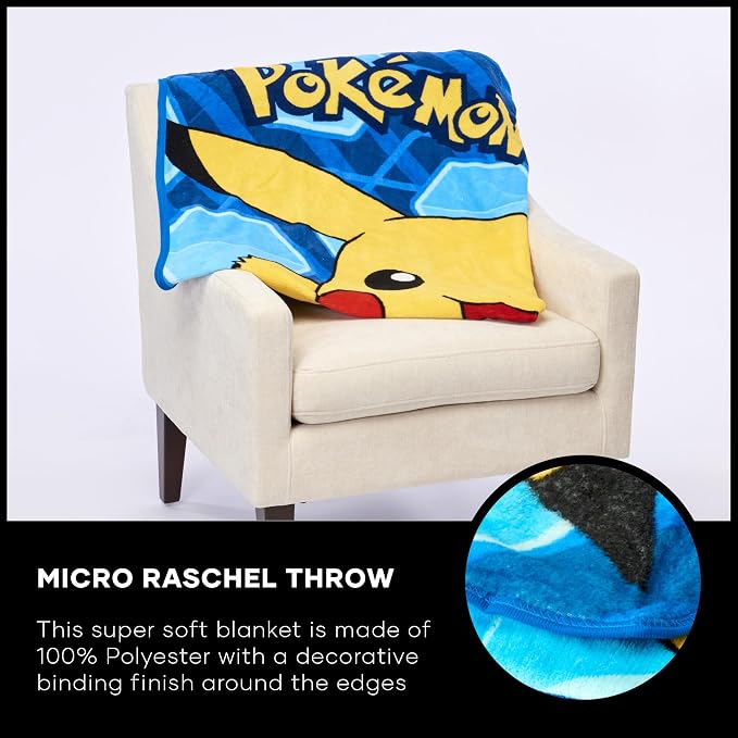 NORTHWEST Pokemon Pikachu Micro Raschel Throw Blanket, Kids Bedding, Girls and Boys, 46" x 60", Glitch Pikachu