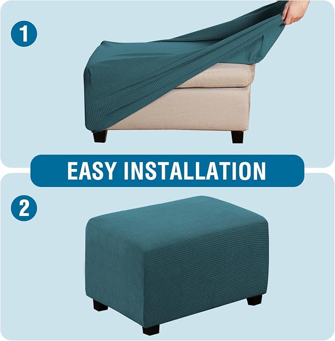 H.VERSAILTEX Ottoman Cover Slipcover Rectangle Fit Length 33'-38' Footrest Sofa Slipcovers Stool Cover Footstool Protector Covers Feature Stretch Thick Jacquard Fabric Removable Washable - Deep Teal