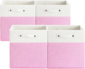 FinishingBo 13x13x13 Storage Cube Bins 4 Pack, Cube Shelf Baskets | Foldable Storage Cubes, Linen Storage Bins with Handles, Closet Organizers, White/Pink
