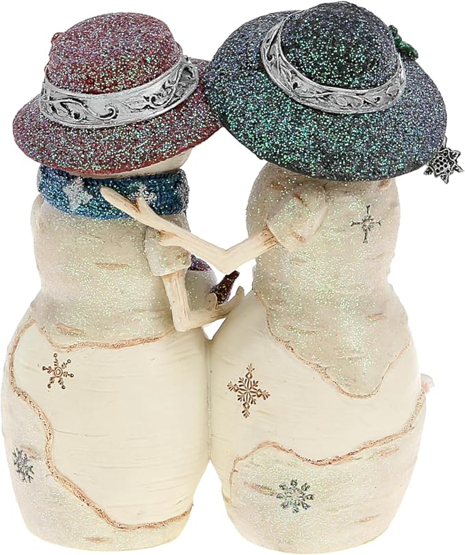 Pavilion Gift Company - Fros-Tea Friends - 4.5" Hand Painted Resin The BirchHearts Collectible Double Snowman Figurine Decorative Holiday Christmas Decor Statue Bunny Rabbit Tea Lover