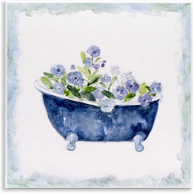 Stupell Industries 'Charming Blue Bathtub Florals'| Wall Plaque Art | Stupell Industries | 12 x 12 Inches, Easy to Hang and Sturdy, Made in USA, by Sally Swatland