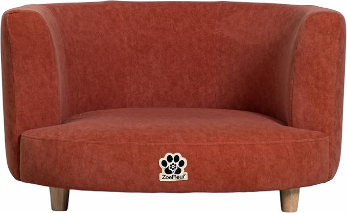2-in-1 Human & Pet Shared Curved Dog Sofa, Solid Pine Leg Frame with High Resilience Foam, Indoor Pet Furniture(Orange)