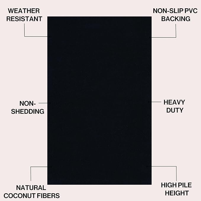 JONATHAN Y Peater Classic Casual Commercial Natural Coir Black 4 ft. x 6 ft. Doormat for Entrance, Front Door, Entryway CHG100H-4