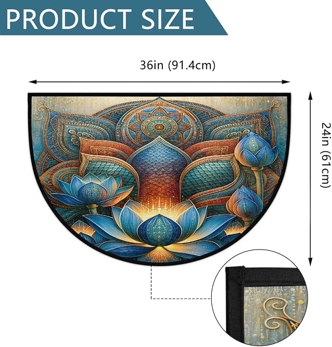 Lotu Half Round Door Mat Semi Circle Rug Half Moon Doormat | Soft Washable Mandala Vintage Welcome Entrance Mat for Outdoor Indoor Floor Bedroom Bathroom Home Kitchen Festival Decor