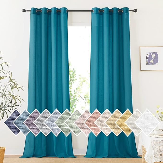 NICETOWN Semi Sheer Curtains Flax Linen Texture, Grommet Retro Linen Weave - Image 2