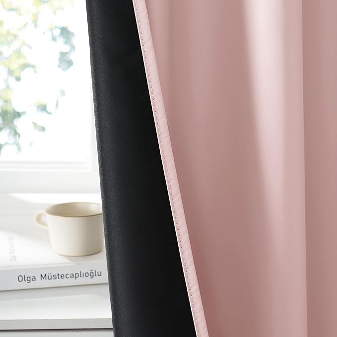 RYB HOME Bedroom Blackout Curtains 72 inches Long, 100% Blackout Thermal Insulated Noise Reducing Curtains for Living Room Nursury, 62 inches Wide by 72 inches Long, Baby Pink