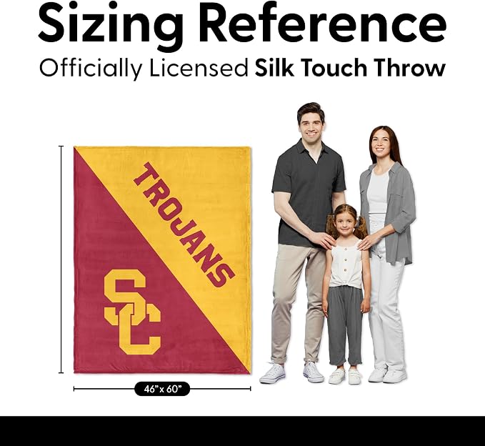 Northwest NCAA Silk Touch Throw Blanket, Ultra Soft Plush Polyester, Lightweight Warm Decorative Fan Gift, 46 x 60 in