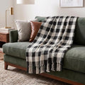 Americanflat 50x60 Throw Blanket - Soft and Breathable Cotton Throw Blanket for Couch, Bed, Chair - Decorative Blankets Perfect for Home, Office, or Outdoor Use - Black, Cream and Beige Plaid Design