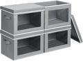 Homsorout Large Storage Bins with Lids - Stackable Cube Bins for Closet, 4 Pack Clear Windows Fabric Organizer Bins, Home Organizers and Storage for Clothes, CD, Towels, Grey