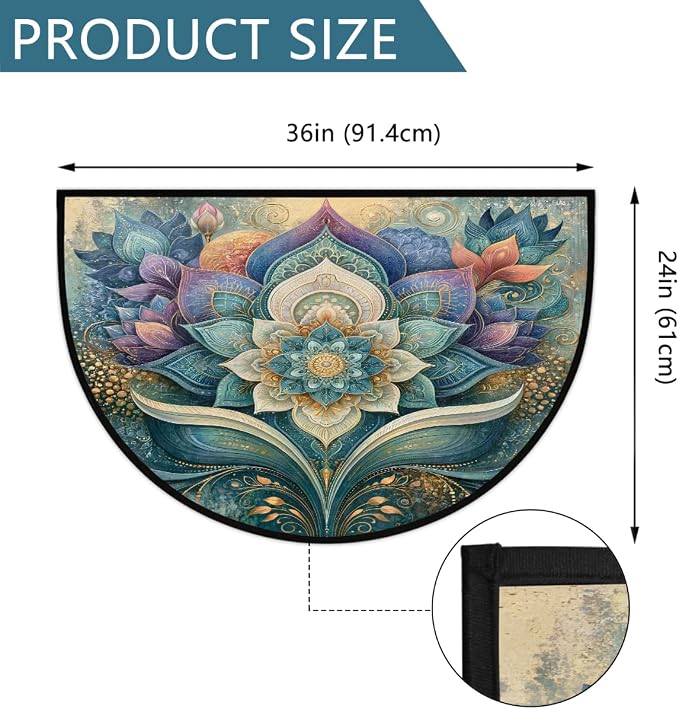 Flower Half Round Door Mat Semi Circle Rug Half Moon Doormat | Soft Washable Teal Elegant Welcome Entrance Mat for Outdoor Indoor Floor Bedroom Bathroom Home Kitchen Festival Decor