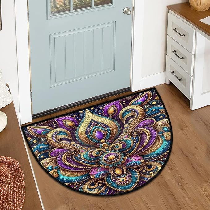 Mandala Bohemian Half Round Door Mat Semi Moon Rug Fireplace Carpet Area Rugs