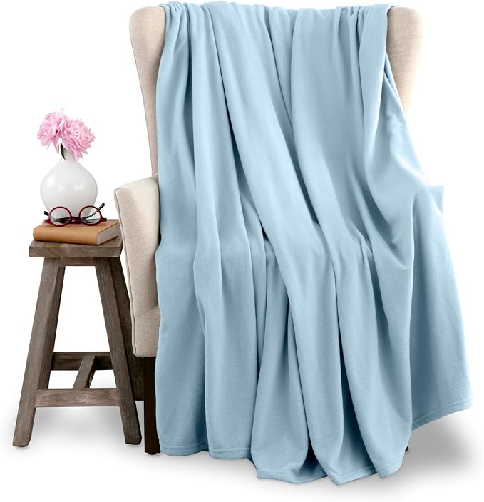 Vellux Twin Size Microfleece Supersoft Lightweight Throw Blanket | All-Season Comfort | Plush Pet-Friendly Blue