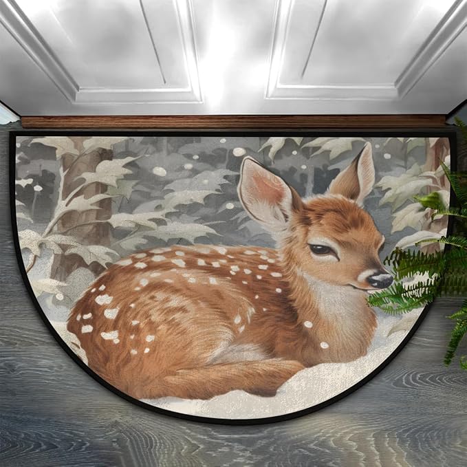 Half Circle Doormat Christmas Animal Deer 36''x24''Shoe Mats for Entryway Indoor Rug for Outdoor Entrance Home Front Door Decor