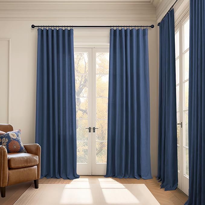 Navy Curtains 38 Inch Wide for Living Room 2 Panels Set Back Tab Rod Pocket - Image 6