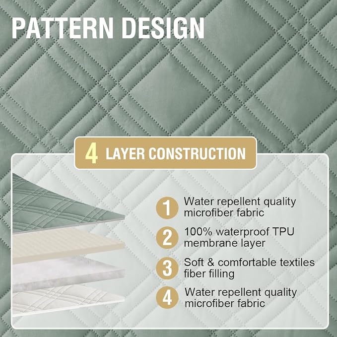 H.VERSAILTEX 100% Waterproof Chair Slipcover Modern Armchair Covers Furniture Protector Cover with Elastic Straps for Pets Kids Children Dog Cat(Chair, Lily Pad/Beige)