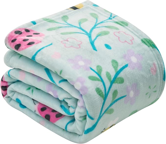 Oversized Plush Throw Blanket 60" x 70", Bees and Lady Bugs
