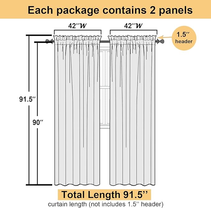 Lecloud Orange Sheer Curtains 90 Inches Long 2 Panels, Light Filtering Voile Airy Curtains, Balance Light Privacy Window Treatments with Rod Pocket for Bedroom Living Room, Each 42" W x 90" L