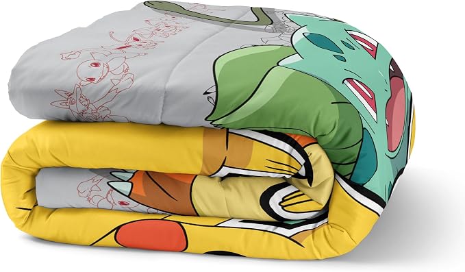 Northwest Pokemon Battle Squad Twin Size Bed in a Bag Set, Pikachu Charmander Squirtle Eevee, Kids Boys Girls Bedding Comforter Sheets