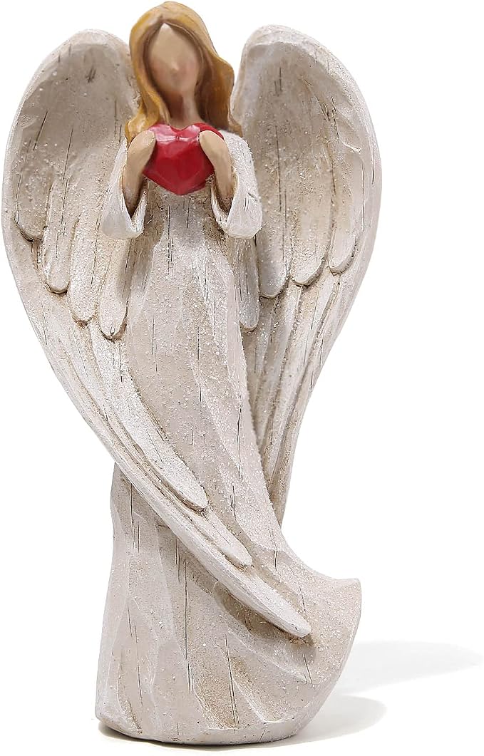 Hodao 8.75inch Resin Praying Angel Sculpture Figurine for Gifts Home Decoration Praying commemorating Angel Statue, exquisitely Carved and Hand-Painted Characters (with Hear)