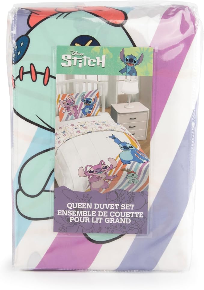 Jay Franco Duvet Cover Set – 3 Piece Comforter Cover and Sham Set, Super Soft Cozy Kids Bedding (Insert Not Included) White - Lilo and Stitch, Queen