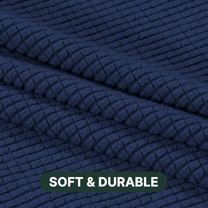 H.VERSAILTEX Stretch 2 Piece T Cushion Sofa Slipcovers Individually Sofa Cushion Covers for 2 Cushion Couch Sofa Seat Cushion Covers with Elastic Bands Featuring Thicker Jacquard Fabric, Navy