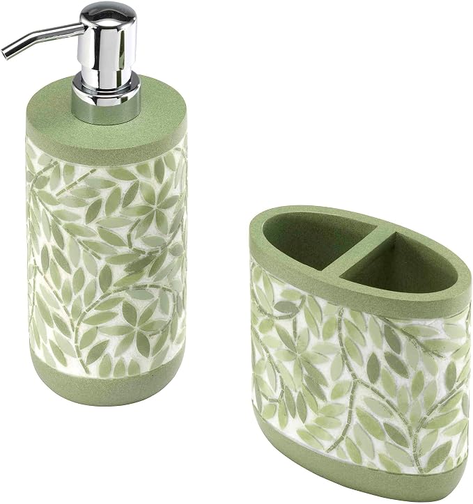 Avanti Linens - Bath Set, 2pc Countertop Accessories, Resin Toothbrush Holder & Lotion Pump (Stratford Collection, Green)