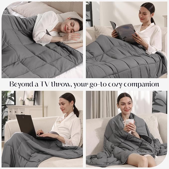 Smart Queen Weighted Blanket 5lbs (41”x60”,Grey) Throw Size Soft Cooling Heavy Blanket for Sleeping, Breathable All Season Comfort with Premium Glass Beads,Machine Washable