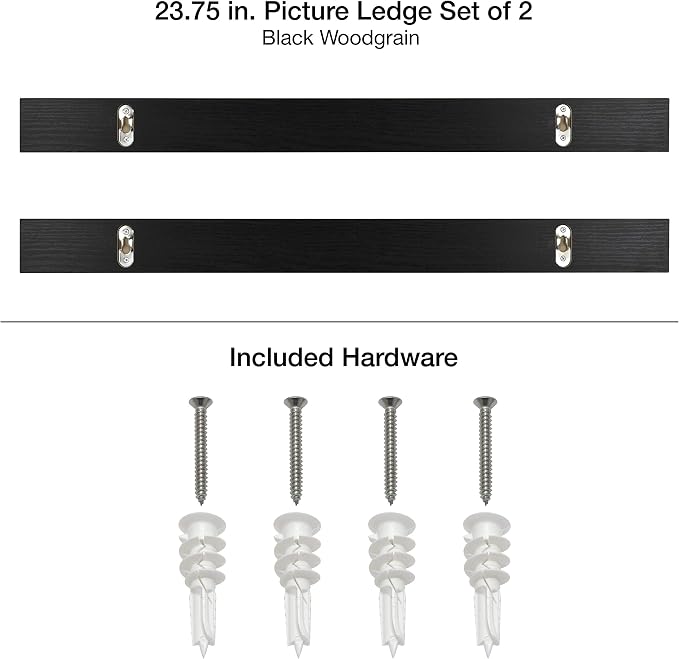 MCS Picture Ledge Shelf, Room Decor Floating Shelf, Black Woodgrain, 23.75 Inch, Set of 2