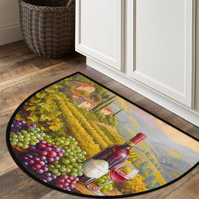 Wine Grapes Half Round Rug Half Moon Door Mat Half Circle Rugs | Modern Washable Non-Slip Semi Circle Rug Welcome Half Round Door Mat Indoor Entrance Kitchen Home Bedroom Living Room Decor