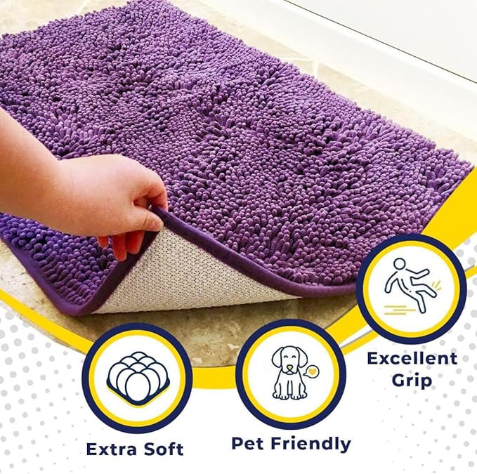 Muddy Mat® | Super Water Absorbent Door Mat Indoor, Microfiber Quick Dry Chenille Entryway Rug, Slip Resistant Front Door Mat, Indoor Mats for Entryway, Machine Washable Pet Rug, Purple 22" x 36"