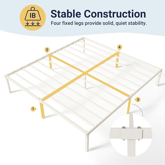 Allewie King Size Bed Frame, 14 inch Metal Beds with Storage Space, Beige | Heavy-Duty Metal Platform Beds, Large Under-Bed Storage Space, No Box Spring Needed, Easy Assembly
