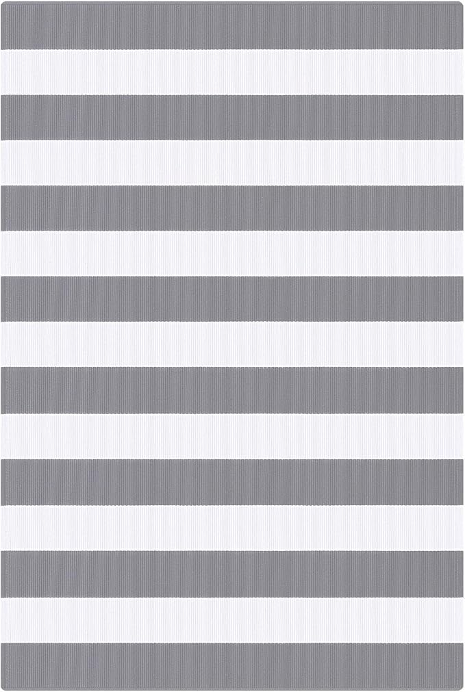 KOZYFLY Striped Rug 3x5 Front Door Rugs Gray White Cotton Woven Washable Indoor Outdoor Rug Entrance Doormat for Front Porch Kitchen Patio Decor Outdoor Mat