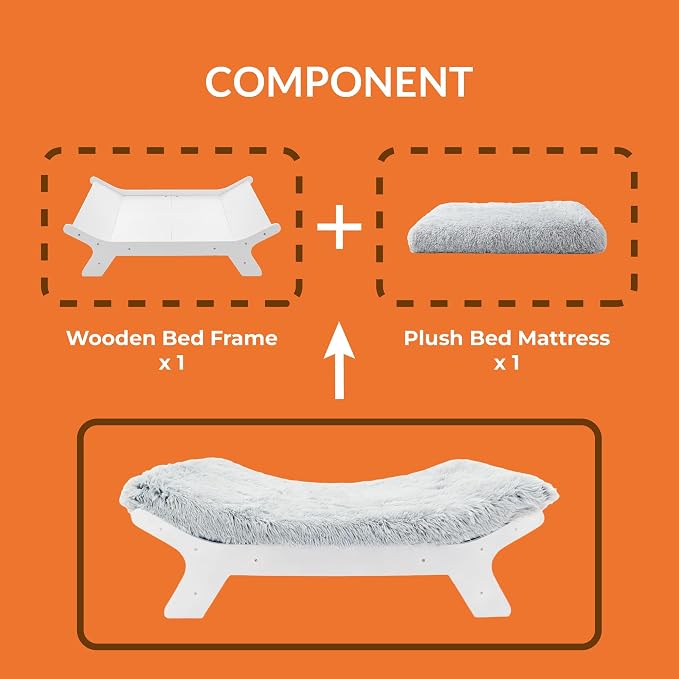 Muihood Elevated Wooden Dog Bed with Foam Mattress, Walnut, Large | Raised Dog Bed with Washable Cover, Supportive Foam Mattress, Perfect for Large Dogs and Indoor Living