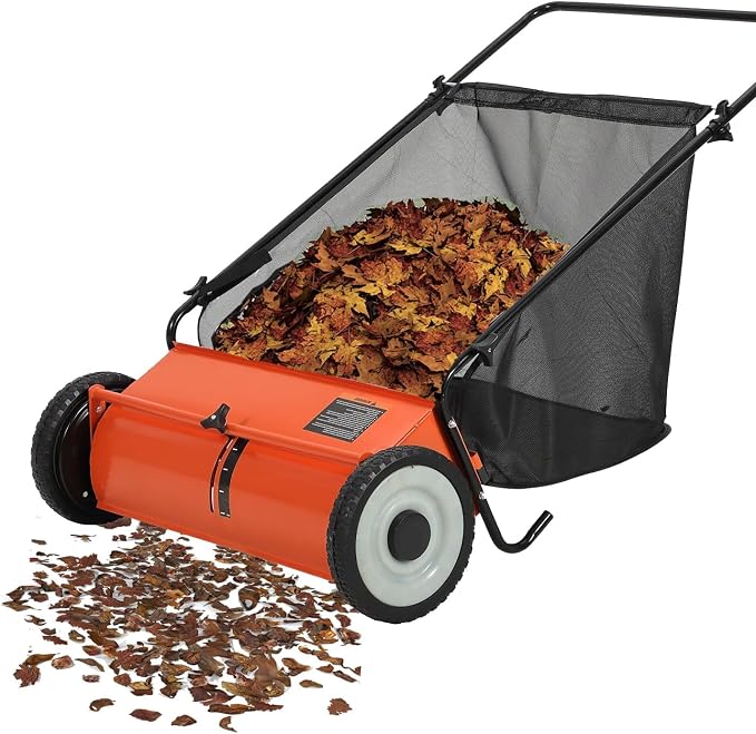 26-Inch Push Lawn Sweeper – 4 Fast Brushes, 7 Cu.ft Collector, Adjustable Height – Durable Steel Frame – Manual Hand-Push for Yard, Garden, Patio & Driveway Cleanup