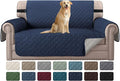 H.VERSAILTEX Reversible Loveseat Cover Couch Cover for 2 Cushion Couch Water Resistant Furniture Protector for Pets Durable Loveseat Slipcover with Non Slip Elastic Strap(Loveseat, Navy/Beige)
