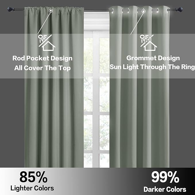 RYB HOME 54 inch Blackout Curtains for Living Room, Rod Pocket Thermal Insulated Small Window Drapes Room Darkening Shades for Bedroom Studio Dorm, W 42 x L 54 inch, Set of 2 Panels, Greyish Green