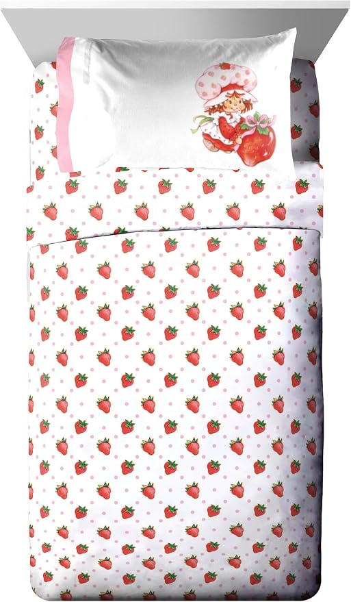 Strawberry Shortcake Full Size Comforter Set 7 Piece Kids Bedding, Pink | Bed in a Bag, Comforter Sheets Shams Pillowcases, Official Brand, Soft Microfiber, Machine Washable, Girls Gift