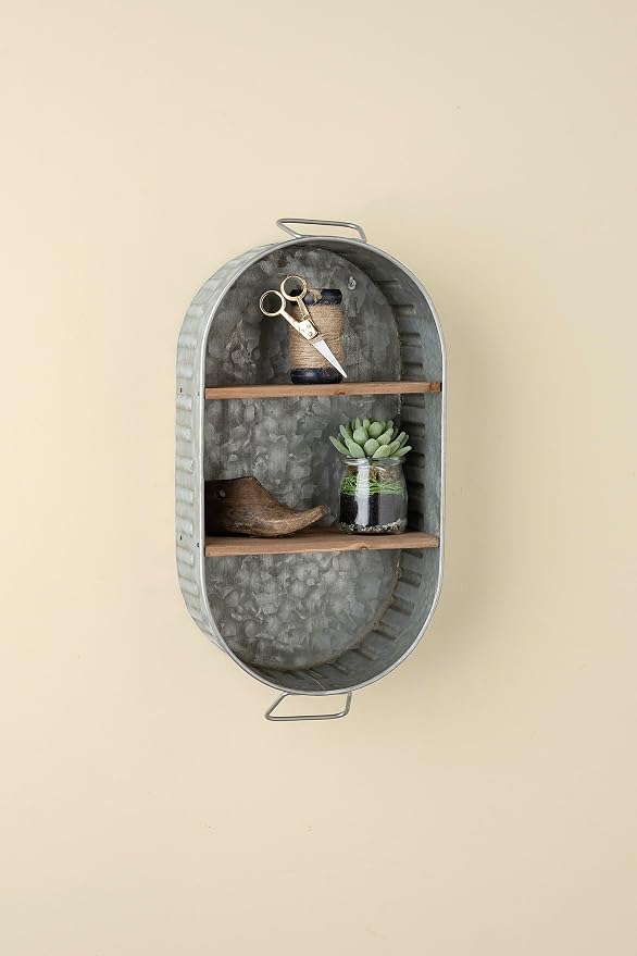 Primitives by Kathy Washtub Wooden Double Shelf 9.50" x 17.25" x 4.50"