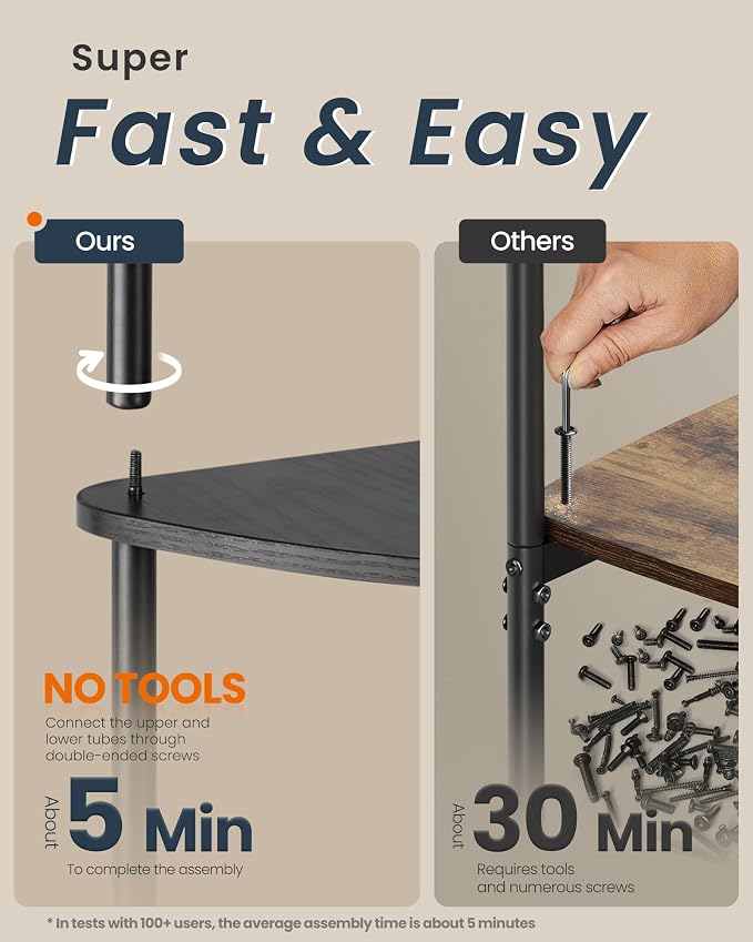 SONGMICS HOME Superfast Toolless Assembly, Corner Shelf Stand, 3-Tier Corner Standing Shelf, Living Room, Bedroom, Kitchen, 15 x 10.6 x 27.8 Inches, Ink Black ULBC620B01